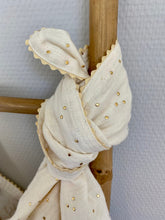 Charger l'image dans la galerie, Lot de deux langes en double gaze de coton Oeko Tex pailleté doré et imprimé petits lapins