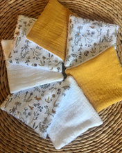 Charger l'image dans la galerie, Lot de 6 lingettes lavables, réutilisables en Liberty ® Théo gold et double gaze